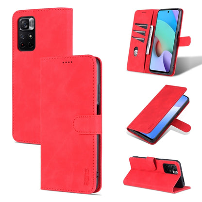 AZNS flip leather phone case with card slots and wallet, red—front and back views