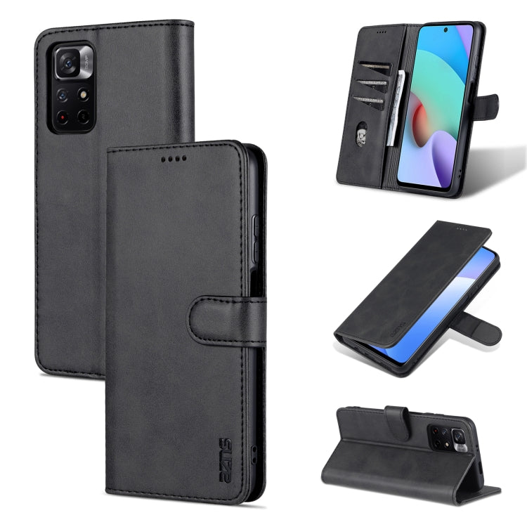 AZNS flip leather phone case with card slots and wallet, black—front and back views