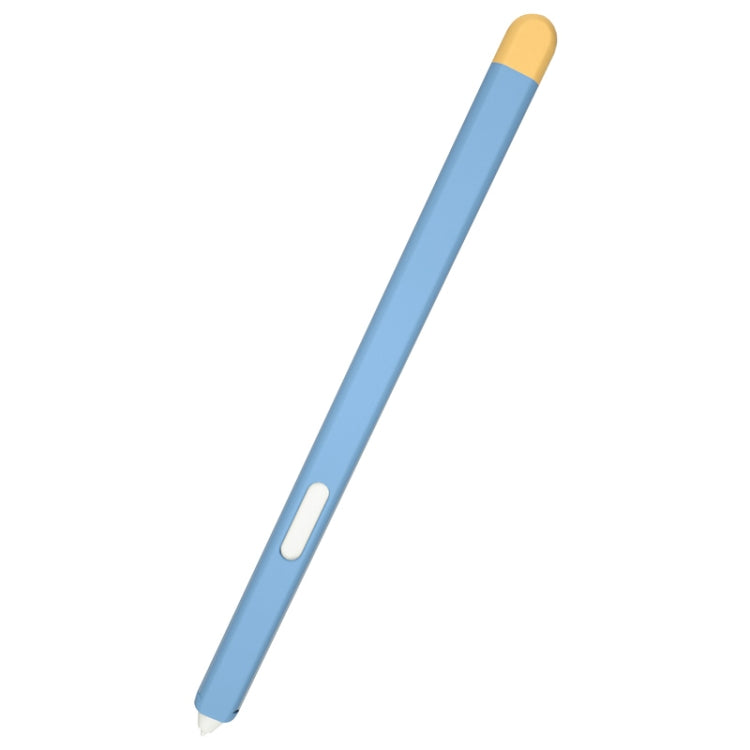 Blue stylus protective case with tan top cap and side cutout window