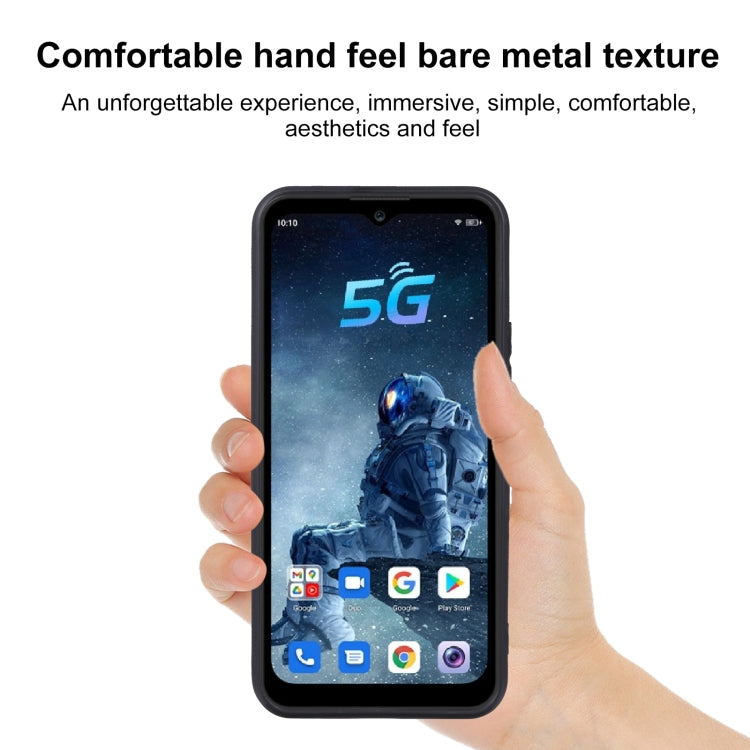 Black rugged TPU phone case in hand, front of Oukitel WP13 5G