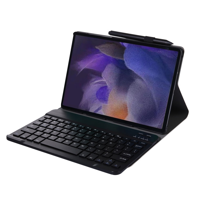 Ultra-thin Bluetooth keyboard leather case, tablet angled with detachable keyboard