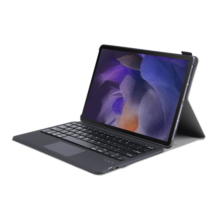 Black keyboard case with touchpad, tablet in landscape typing stand