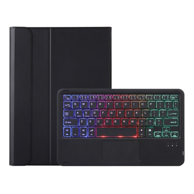 Black tablet keyboard case with backlit keys and trackpad, folded cover