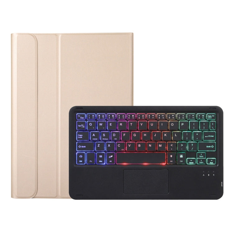Cream tablet keyboard case with backlit keys and trackpad, folded cover
