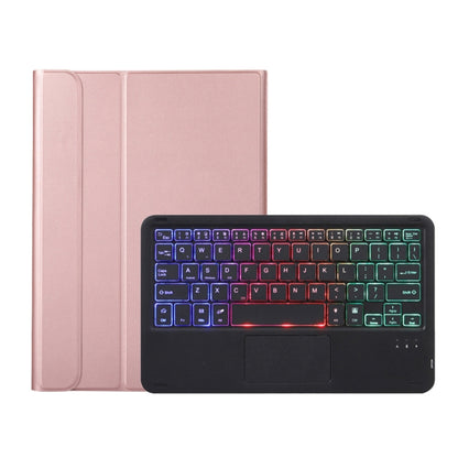 Rose pink tablet keyboard case with backlit keys and trackpad, folded cover