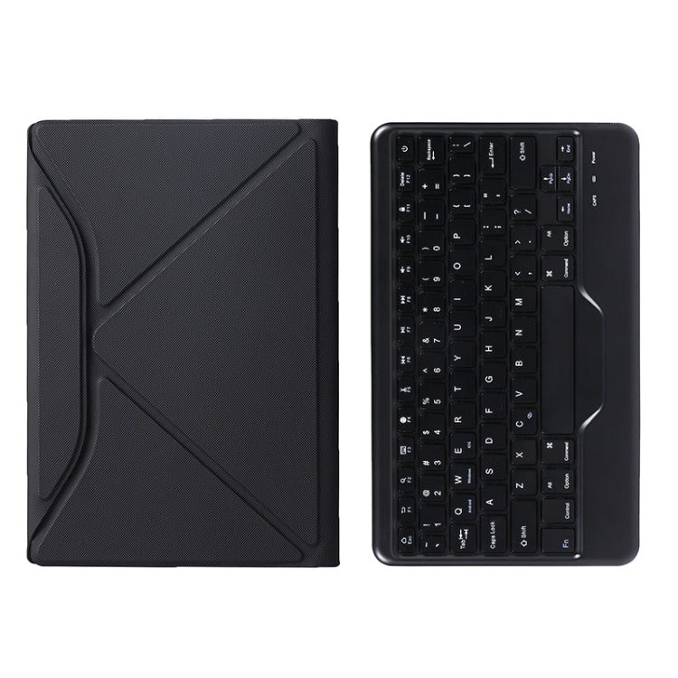Black tablet keyboard case with keyboard backside and port openings visible