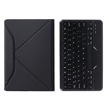 Black tablet keyboard case with keyboard backside and port openings visible
