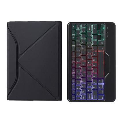 Black tablet case with built-in Bluetooth keyboard, front and back views
