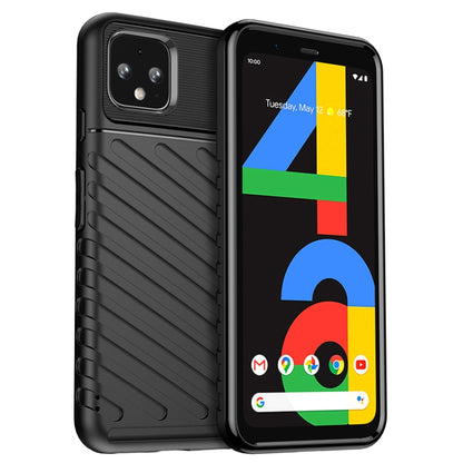Black shockproof TPU phone case with textured grip and raised camera protection