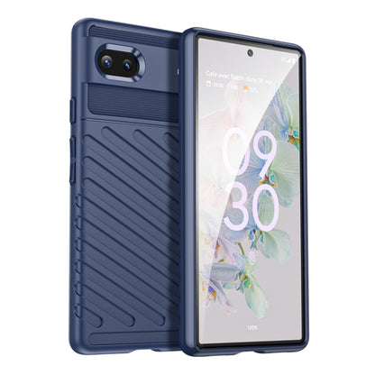Blue shockproof TPU phone case with textured grip, back and front view