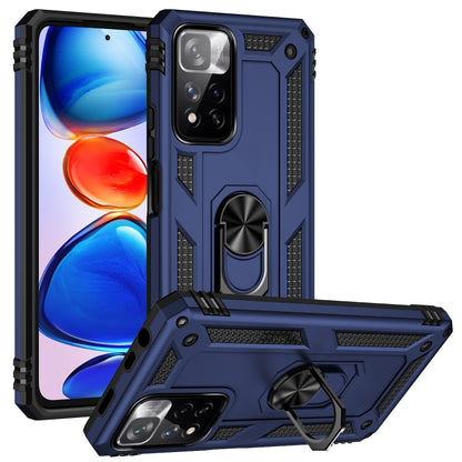 Blue shockproof TPU + PC phone case with 360-degree rotating holder and kickstand