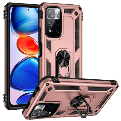 Rose gold shockproof TPU + PC phone case with 360-degree rotating holder and kickstand