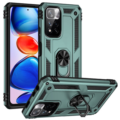 Dark green shockproof TPU + PC phone case with 360-degree rotating holder and kickstand