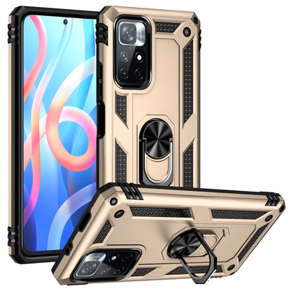 Gold shockproof TPU + PC phone case with 360-degree rotating holder and kickstand