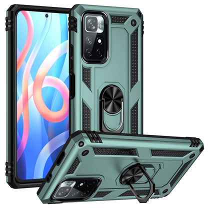 Teal green shockproof TPU + PC phone case with 360-degree rotating holder and kickstand