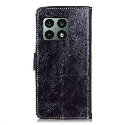 Black leather wallet flip case with camera cutouts and textured finish