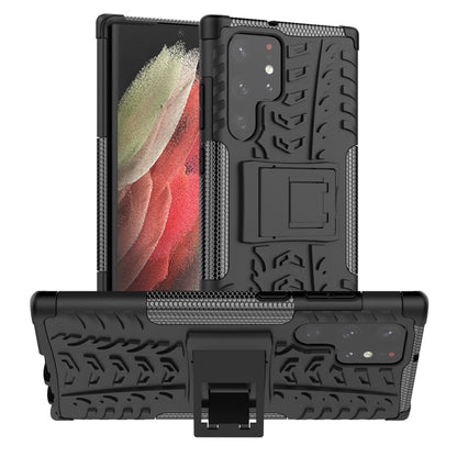 Black tire-texture phone case with built-in holder and rugged TPU/PC bumper