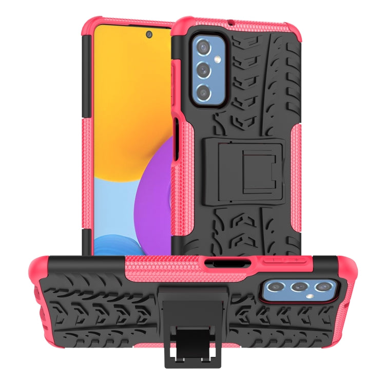Tire-textured phone case with built-in holder, pink-red and black