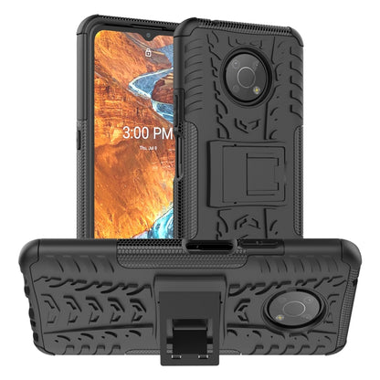 Black tire-texture phone case with built-in holder and rugged TPU/PC bumper