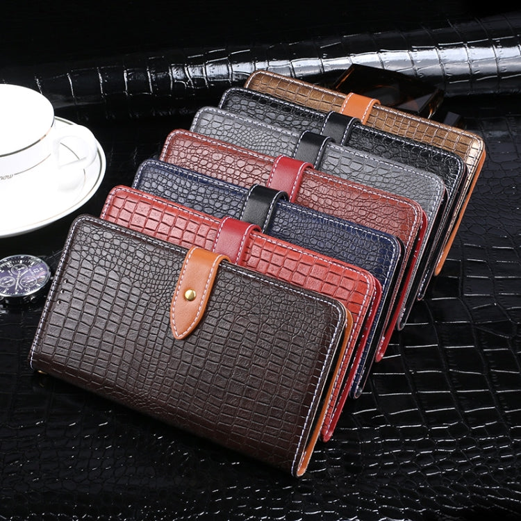 Crocodile-texture leather flip phone case set, dark and red with card slots