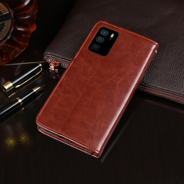 idewei flip leather phone case, rust brown textured finish, front camera cutout