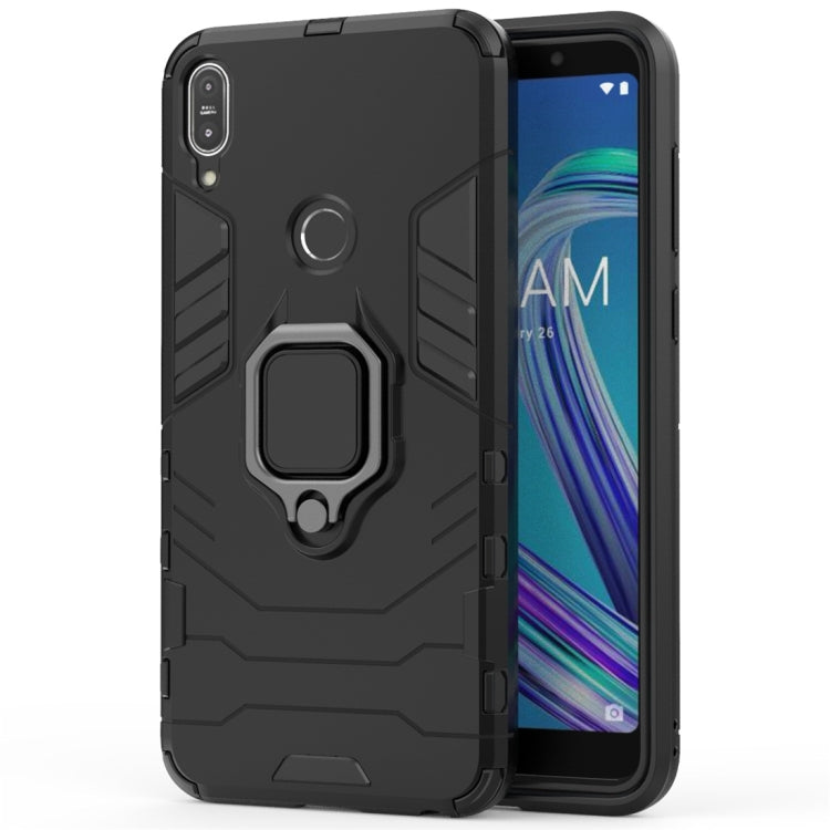 Shockproof black phone case with magnetic ring holder, front and back with screen
