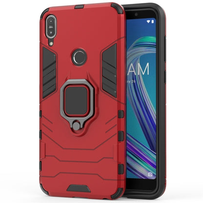 Shockproof rugged phone case with magnetic ring holder, red with black accents