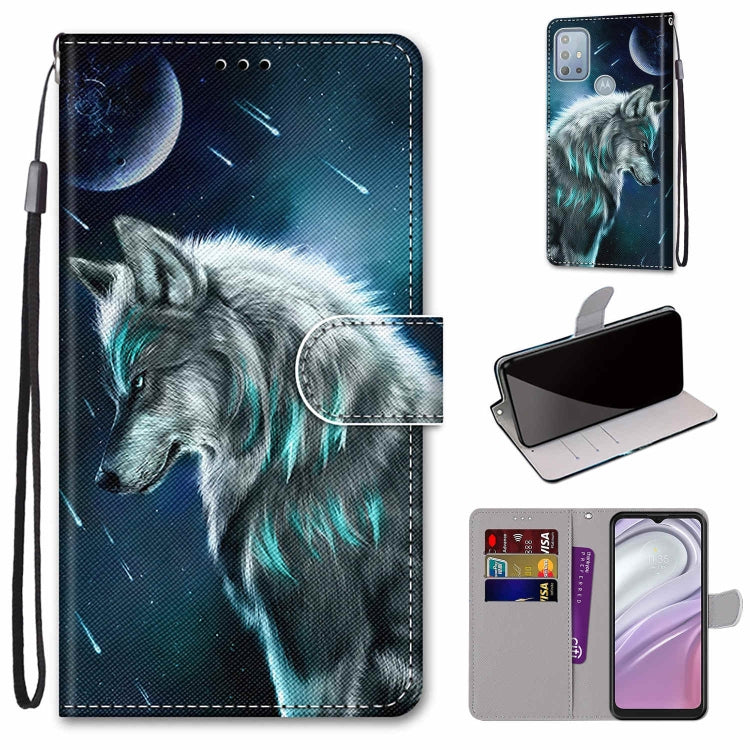 Wolf illustrated leather flip phone wallet case with wrist strap and card slots