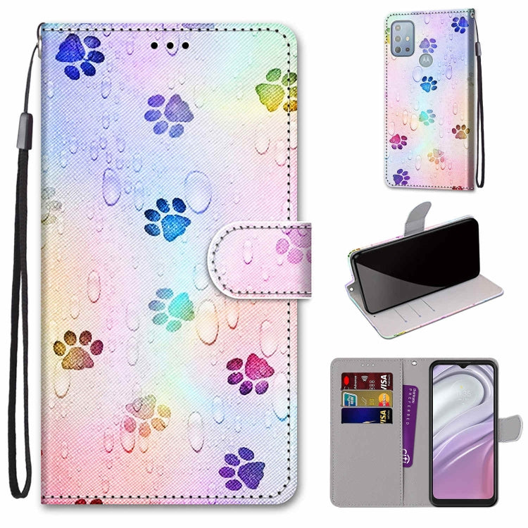 Colorful paw print leather flip phone wallet case with wrist strap and card slots