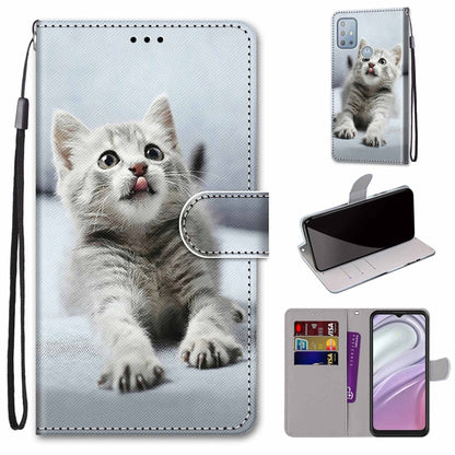 Kitten portrait leather phone wallet case with lanyard and card holder, magnetic flip closure