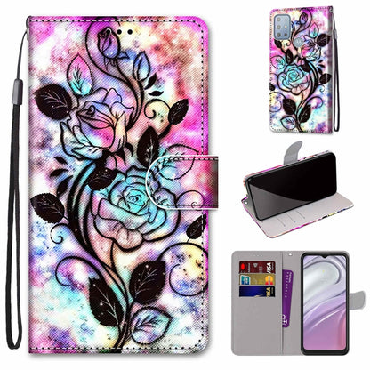Unicorn and rose floral leather phone wallet case with lanyard and card holder, flip cover
