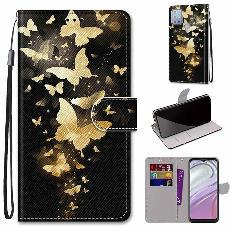 Golden butterfly pattern leather phone wallet case with lanyard and card holder, magnetic flip