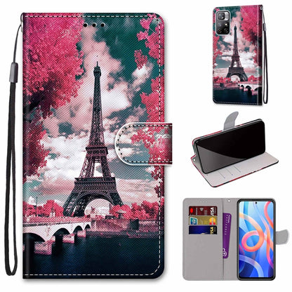 Phone wallet case with card slots and flip cover, lanyard; Eiffel Tower pink sky print.