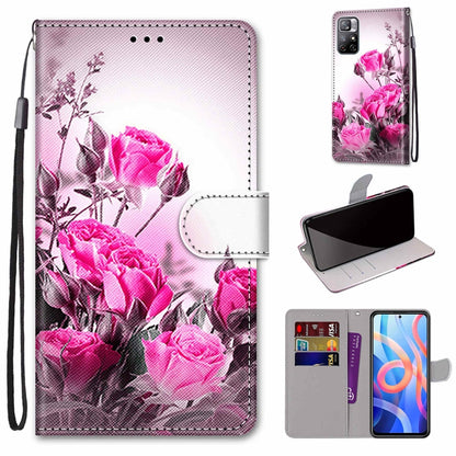 Pink rose floral phone wallet case with flip cover, card slots, and wrist strap.