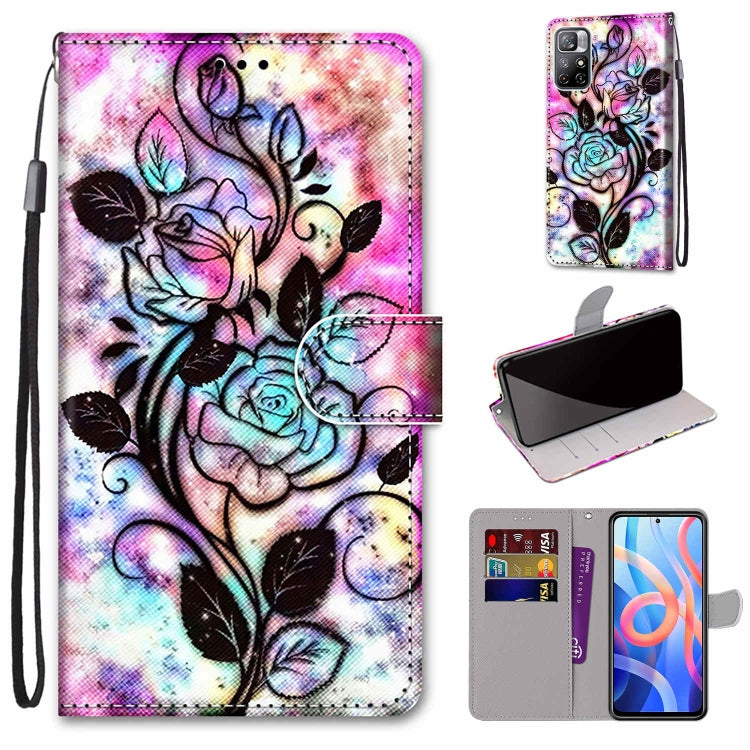 Pastel rose and butterfly floral phone wallet case with flip cover, card slots, wrist strap.