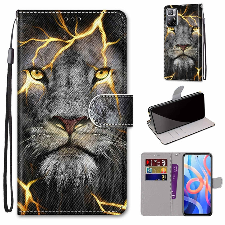 Gray lion face leather phone wallet case with flip cover, card slots, and lanyard