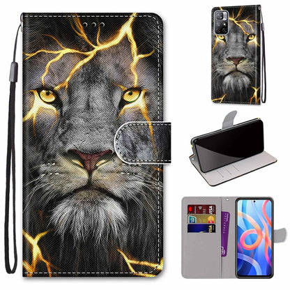 Gray lion face leather phone wallet case with flip cover, card slots, and lanyard
