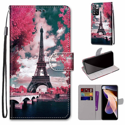 Pink Eiffel Tower scene leather phone wallet case with flip cover, card slots, and lanyard