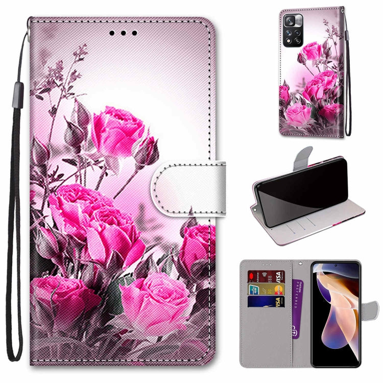 Phone case wallet with lanyard, pink rose floral print, flip cover and card holder.