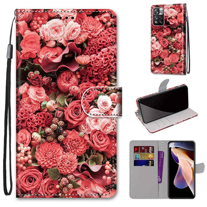 Phone case wallet with lanyard, red rose floral print, flip cover and card holder.