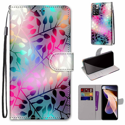 Phone case wallet with lanyard, colorful abstract floral pattern, flip cover and card slot.
