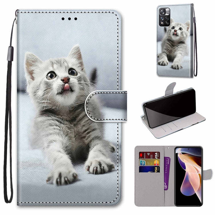 Phone case wallet with lanyard, gray kitten portrait print, flip cover and card holder.
