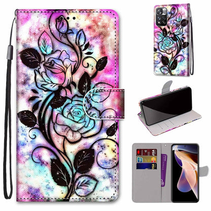 Phone case wallet with lanyard, watercolor roses and birds print, flip cover and card slot.