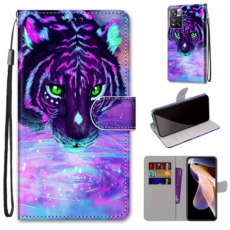 Flip wallet phone case with lanyard and card slots, purple wolf face illustration design
