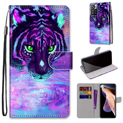 Flip wallet phone case with lanyard and card slots, purple wolf face illustration design