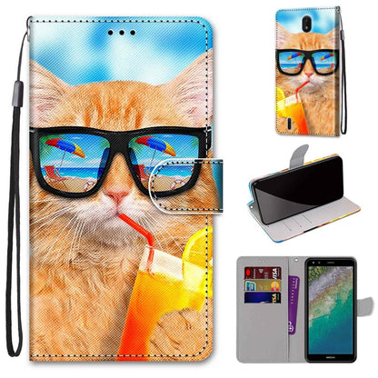 Flip wallet phone case with lanyard and card slots, orange cat with sunglasses design