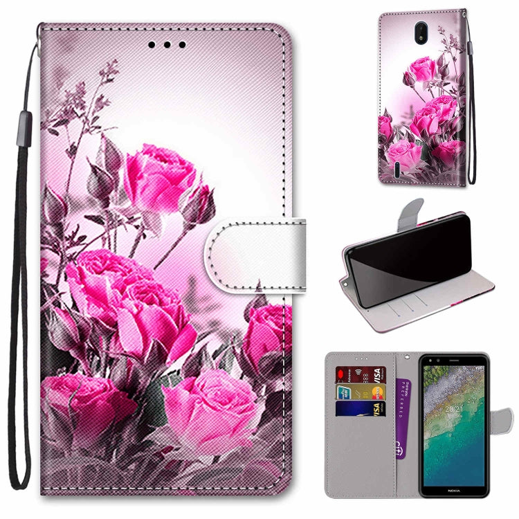 Pink floral printed leather-style phone wallet case with flip cover and card slots