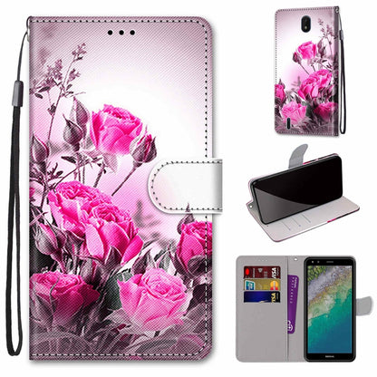Pink floral printed leather-style phone wallet case with flip cover and card slots