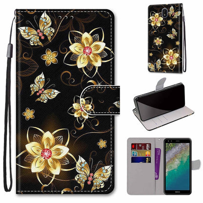 Black floral butterfly printed leather-style phone wallet case with flip cover and card slots
