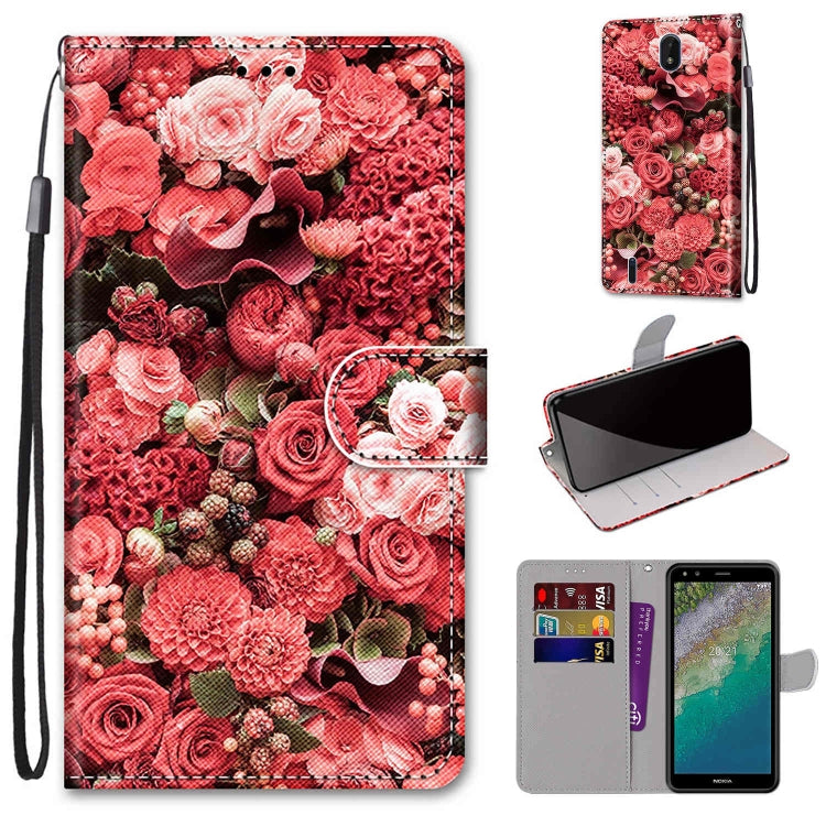 Red rose floral printed leather-style phone wallet case with flip cover and card slots